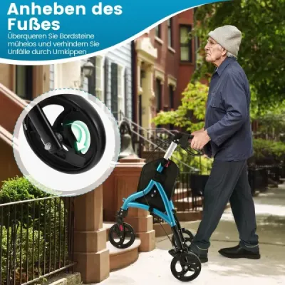 Walker pentru Roller senior pliabil cu cadru lumina aluminiu 20 cm Roți mari albastru