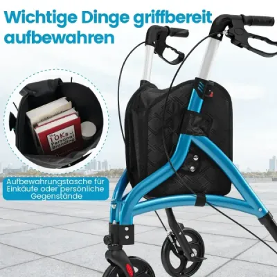Walker pentru Roller senior pliabil cu cadru lumina aluminiu 20 cm Roți mari albastru