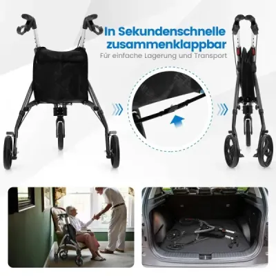 Walker pentru Roller senior pliabil cu cadru lumina aluminiu 20 cm Roți mari Gri