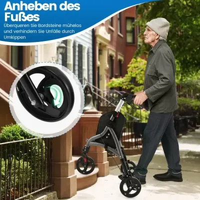 Walker pentru Roller senior pliabil cu cadru lumina aluminiu 20 cm Roți mari Gri