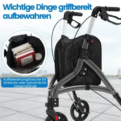 Walker pentru Roller senior pliabil cu cadru lumina aluminiu 20 cm Roți mari Gri
