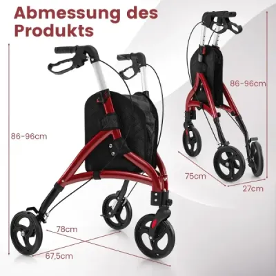 Walker pentru Roller senior pliabil cu cadru lumina aluminiu 20 cm Roți roșii