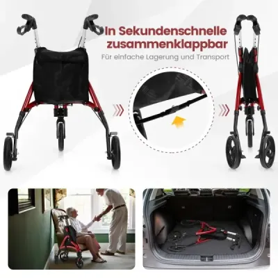 Walker pentru Roller senior pliabil cu cadru lumina aluminiu 20 cm Roți roșii