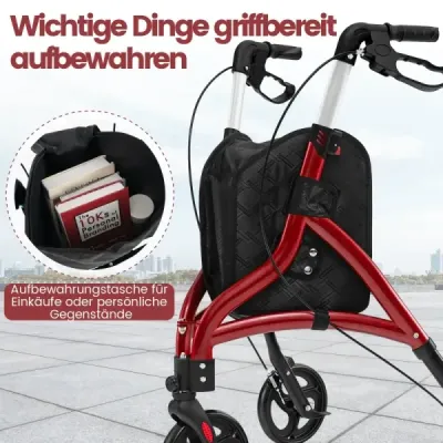 Walker pentru Roller senior pliabil cu cadru lumina aluminiu 20 cm Roți roșii