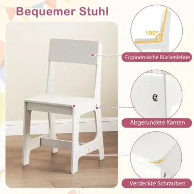Birou pentru copii & scaun set birou pentru copii Lemn cu rafturi & sertar Alb