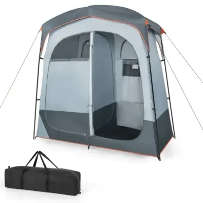 Capac pentru cort de dus cu 2 camere cu protectie pentru ploaie 210 x 107 x 210 cm gri