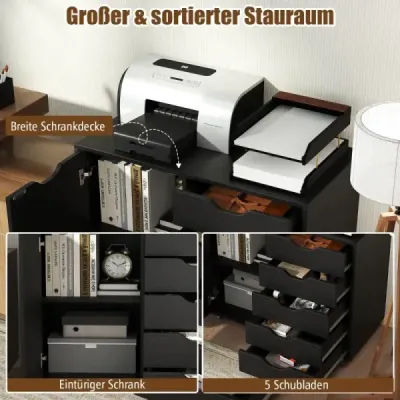Container de rulare cu 5 sertare & usi & worktop & role servieta mobila Black