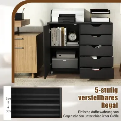 Container de rulare cu 5 sertare & usi & worktop & role servieta mobila Black
