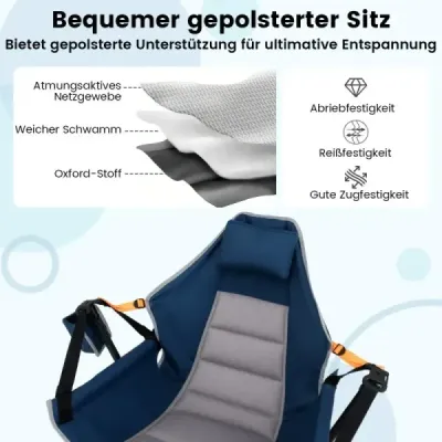 Scaun pliabil de camping cu spătar reglabil și scaun pliant suport de băuturi Blue