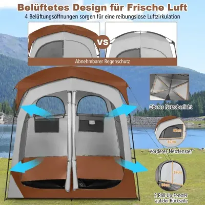 Cort de dus cu 2 camere & Detaşabil Raincover & Interior Cort Brown