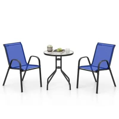 3 bucăţi. Set mobilier balcon masa bistro cu 2 scaune stivuite Bistroset Balcon set Set gradina Blue