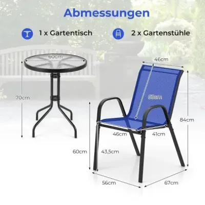 3 bucăţi. Set mobilier balcon masa bistro cu 2 scaune stivuite Bistroset Balcon set Set gradina Blue