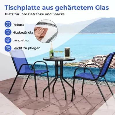 3 bucăţi. Set mobilier balcon masa bistro cu 2 scaune stivuite Bistroset Balcon set Set gradina Blue