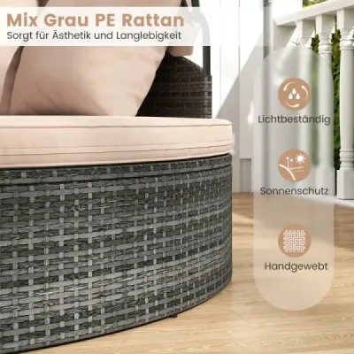 Insula Soarelui cu acoperis si scaun si Back Pillow Rattan Sunbed Garden Lid Bej
