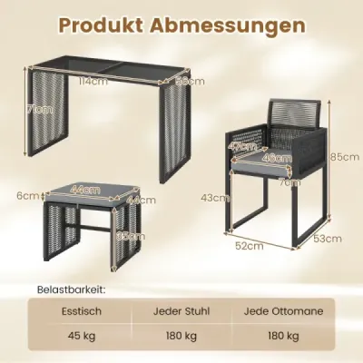 5. Set de mobilier de grădină Rattan inclusiv. 2 scaune cu pernă & scaun & tabel