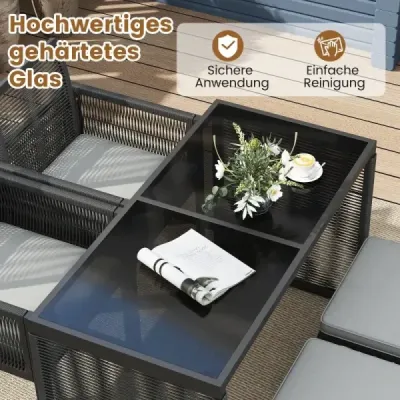 5. Set de mobilier de grădină Rattan inclusiv. 2 scaune cu pernă & scaun & tabel