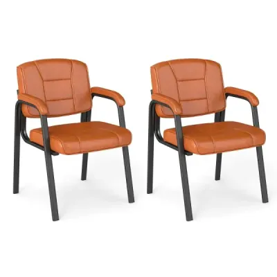 2 scaune de conferinta cu brate capitonate si rame metalice Scaune vizitatori Brown