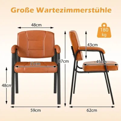 2 scaune de conferinta cu brate capitonate si rame metalice Scaune vizitatori Brown