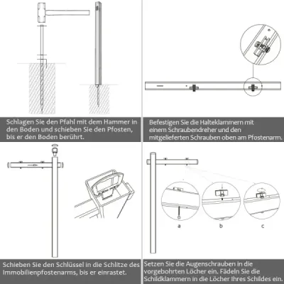 Alb 180 cm Proprietate-Posterstand UPVC Broker-Hof-Posterstand pentru semne de vânzare garaj