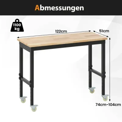 Banc de lucru reglabil cu role & 1100 kg Capacitate de încărcare & 2 plăci perforate Tabela de lucru calculator
