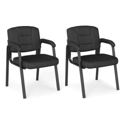 2 scaune de conferinta cu brate capitonate si rame metalice Scaune vizitatori Negru
