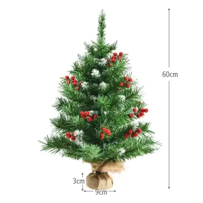 60 cm masă mare pom de Crăciun copac realist de Crăciun cu pășune PVC și fructe de pădure verde