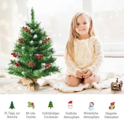 60 cm masă mare pom de Crăciun copac realist de Crăciun cu pășune PVC și fructe de pădure verde