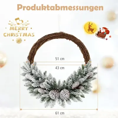 Coroana artificiala de Craciun cu iluminarea coroanei de Craciun acoperite cu zapada cu 35 de lumini LED
