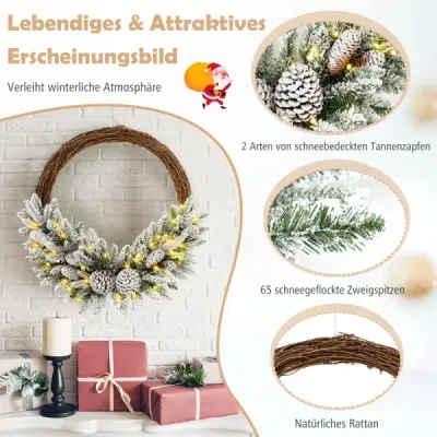 Coroana artificiala de Craciun cu iluminarea coroanei de Craciun acoperite cu zapada cu 35 de lumini LED