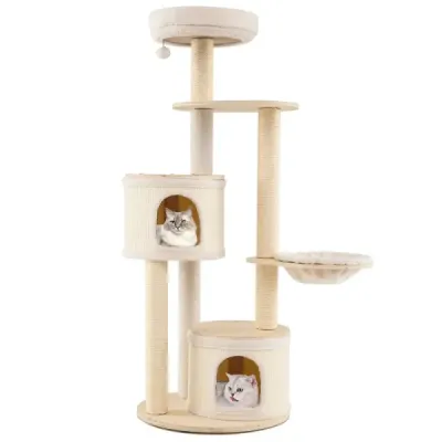 152 cm Scratch Tree cu 2 Cat Caves & Basket & Sisal Tree & Playball Cat Tree Alpinism