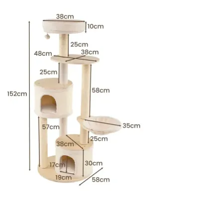 152 cm Scratch Tree cu 2 Cat Caves & Basket & Sisal Tree & Playball Cat Tree Alpinism