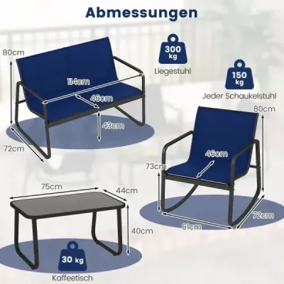 4 bucăţi. Set mobilier terasa cu miscare usoara set scaun setat pentru 4 persoane Albastru