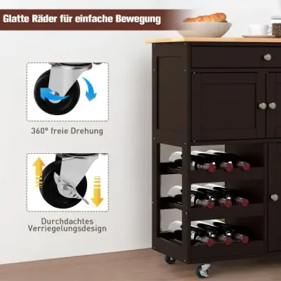 coș de bucătărie cu sertare & 3 etaje raft vin & worktop servire coș Brown