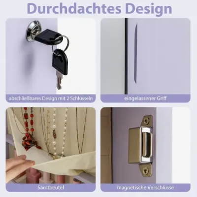 Dulap bijuterii cu LED iluminat raft bijuterii cu oglindă oglindă Lockable dulap violet