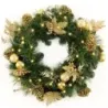 Coroană artificială de Crăciun de 60 cm, cu 35 de LED-uri albe calde și pini și fructe de pădure