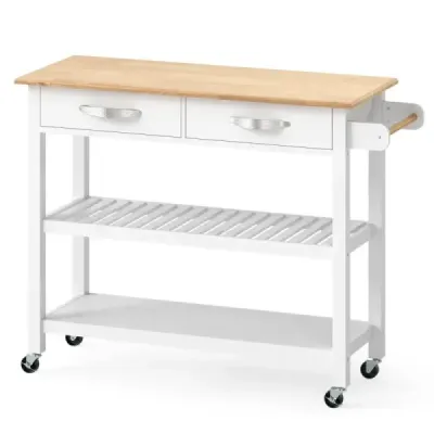 Carucior din lemn din bucatarie cu worktop & 2 sertare & 2 rafturi deschise dulap din bucatarie alb