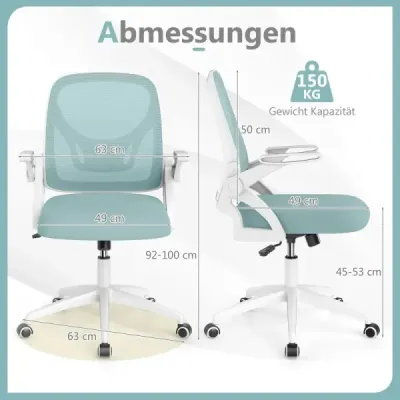 Scaun de birou ergonomic cu brațe pliante și funcția Wipp Scaun birou albastru