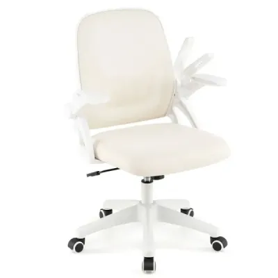 Scaun de birou ergonomic cu brațe pliante și funcție costiță Scaun computer Bej