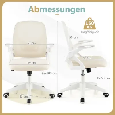 Scaun de birou ergonomic cu brațe pliante și funcție costiță Scaun computer Bej