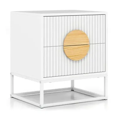 Masă laterală la grătar cu 2 sertare de lemn de pin Grips & Metal Frame Modern Mid-Century Tabel lateral alb