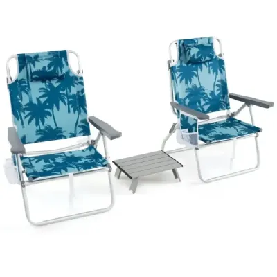 Scaune de plajă cu scaune de camping pliabile de masă cu scaune pliabile backrest reglabile albastru deschis