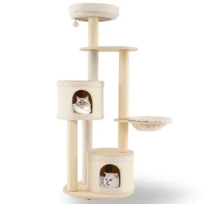 152 cm Scratch Tree cu 2 Cat Caves & Basket & Sisal Tree & Playball Cat Tree Alpinism