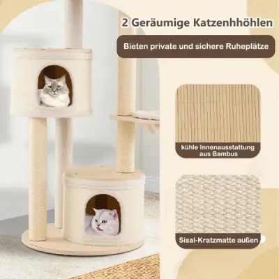 152 cm Scratch Tree cu 2 Cat Caves & Basket & Sisal Tree & Playball Cat Tree Alpinism