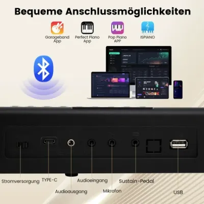 Tastatură pian pliabil 61 buton cu funcție divizată & 3 moduri de învățare și tastatură microfon