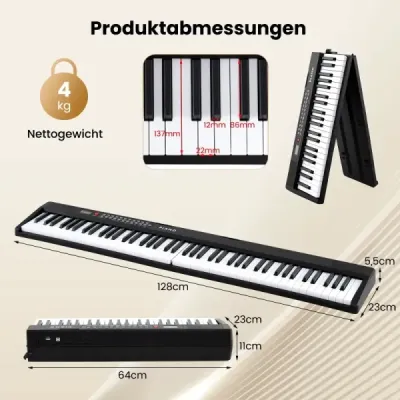 Tastatură pliabilă 88 cu funcție Split & 3 Moduri de învățare Tastatură neagră