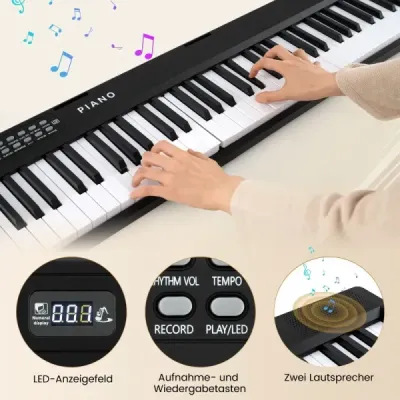 Tastatură pliabilă 88 cu funcție Split & 3 Moduri de învățare Tastatură neagră