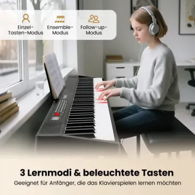 Tastatură pliabilă 88 cu funcție Split & 3 Moduri de învățare Tastatură neagră