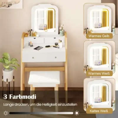 Masa de decorare din lemn cu scaun & oglindă & 3 sertare