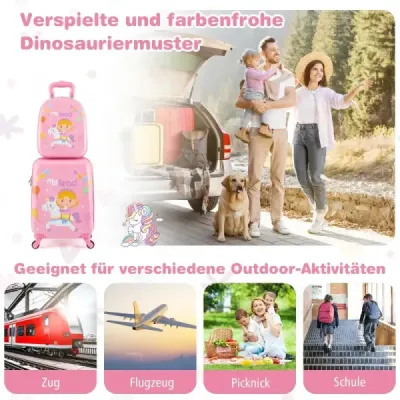 2pcs pentru copii Setați sac pentru copii cu roți 16" sac de mână & 13" Hard case Backpack Rosa unicorn