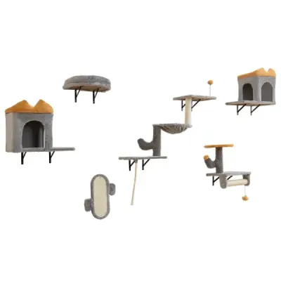 Zid Montate Cat Tower Set spațiu de economisire Scratch Set cu 2 etape Platforma gri